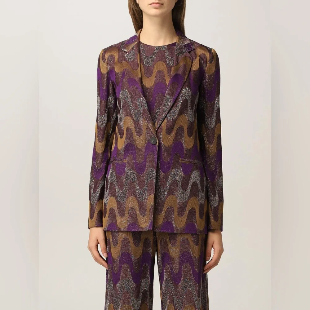 M MISSONI PURPLE ZIGZAG Metallic Blazer Jacket with Metallic Fiber - Picture 3 of 8
